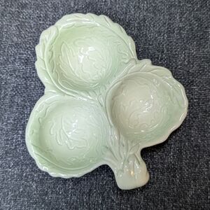 Vintage Carlton Ware leaf-shaped three-section condiment dish